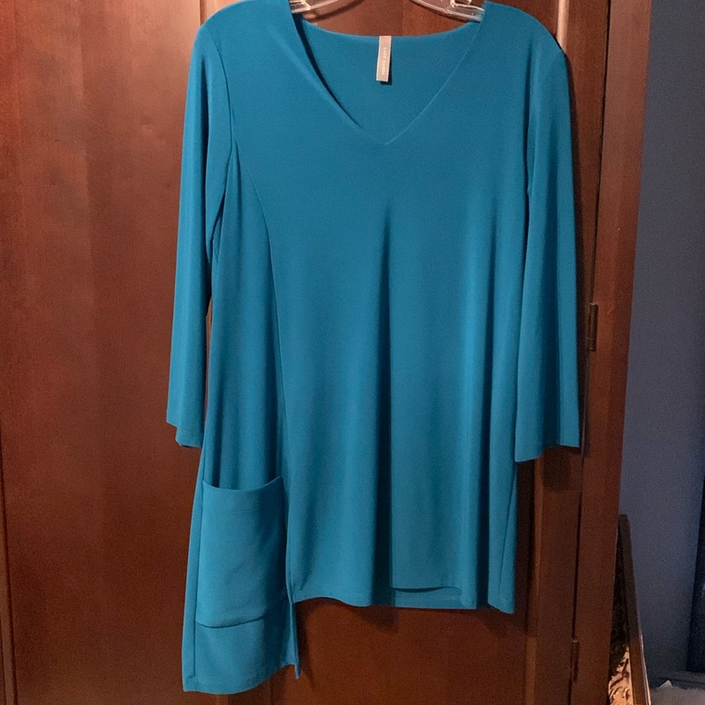 Last Tango Ladies Dark Teal Double Layer blouse Left Side pocket lowered
